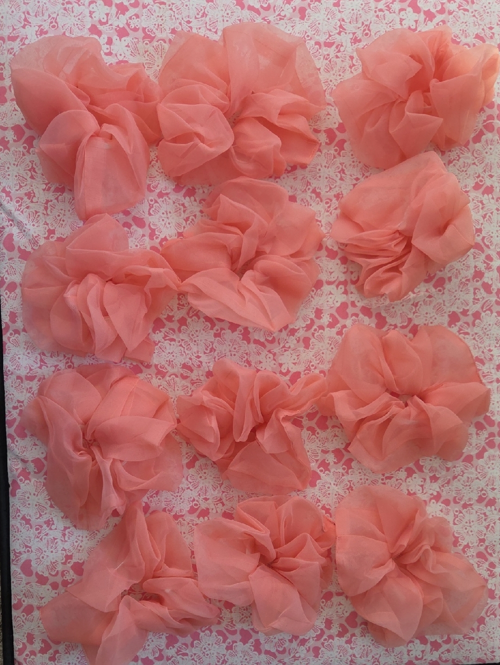 Sheer Light Peach Hair Scrunchies - Set of 12